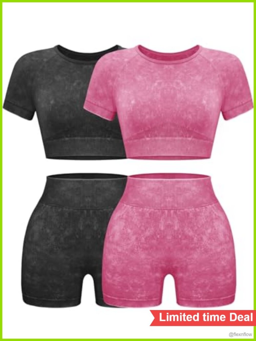 Women's 2 Piece Seamless Workout Set Short Sleeve Crop Top Gym Shorts